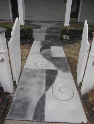Gray Concrete Staining & Engraved Art Patio Entrance